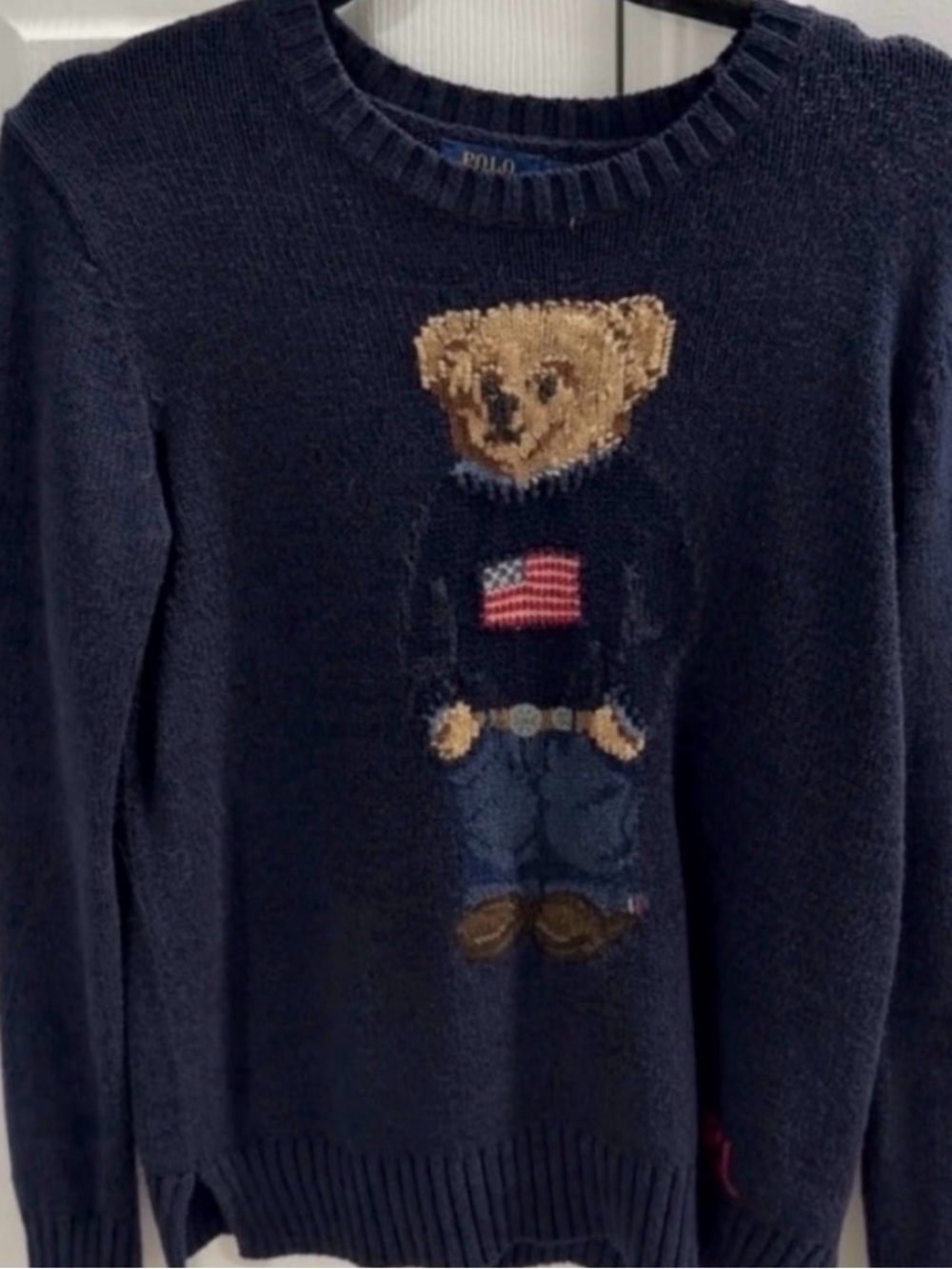 6 HOUR SALE VTG RICKY BEAR Wearing Americana Flag- Navy Cotton Knit O.G - Picture 4 of 7
